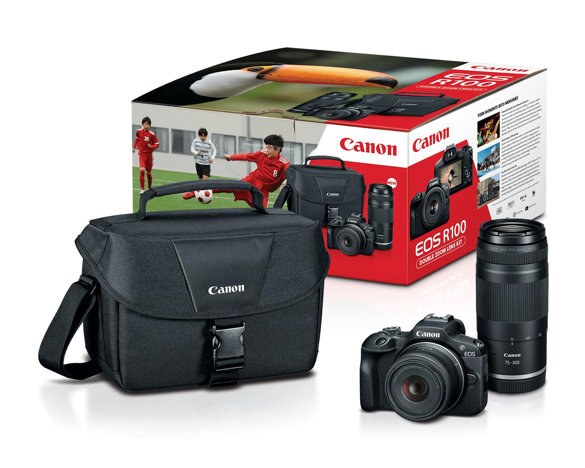 Canon R100 – Kit Doble Lente 18-45 mm + 75-300 mm – Cámara Mirrorless Nueva